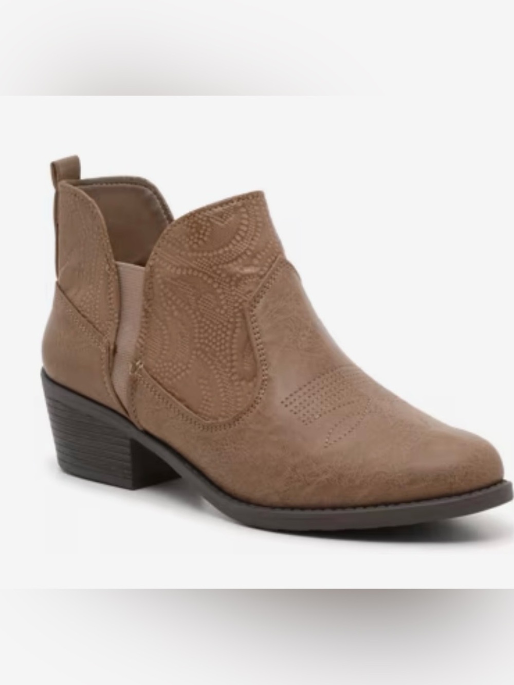 easy street Women’s Taupe Western-Style Cutout Ankle Booties, Size 8.5